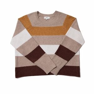 Pinque Color Block Striped Sweater Tan Brown Mustard Cozy Knit Size L